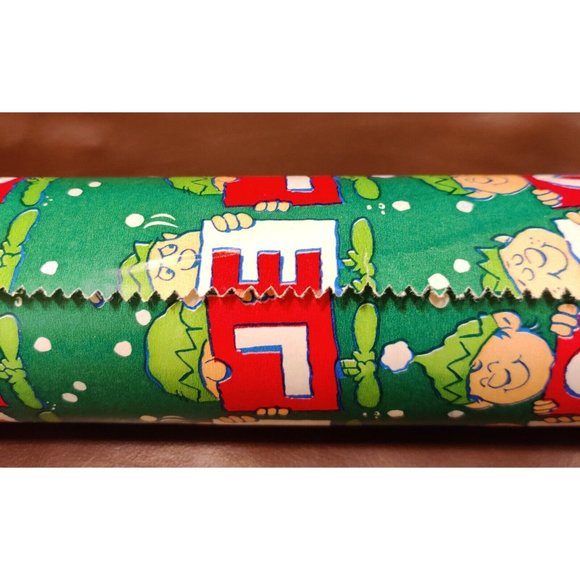 VTG CHRISTMAS WRAPPING PAPER GIFT WRAP WHIMSICAL ELF NOEL RED WHITE GREEN 1.5lb - Picture 5 of 9
